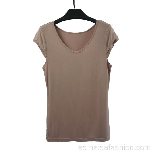 Top de mujer con cuello en V en color liso